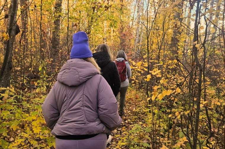 Forest bathing in Lois Hole Provincial Park led by Donna K Freeman.