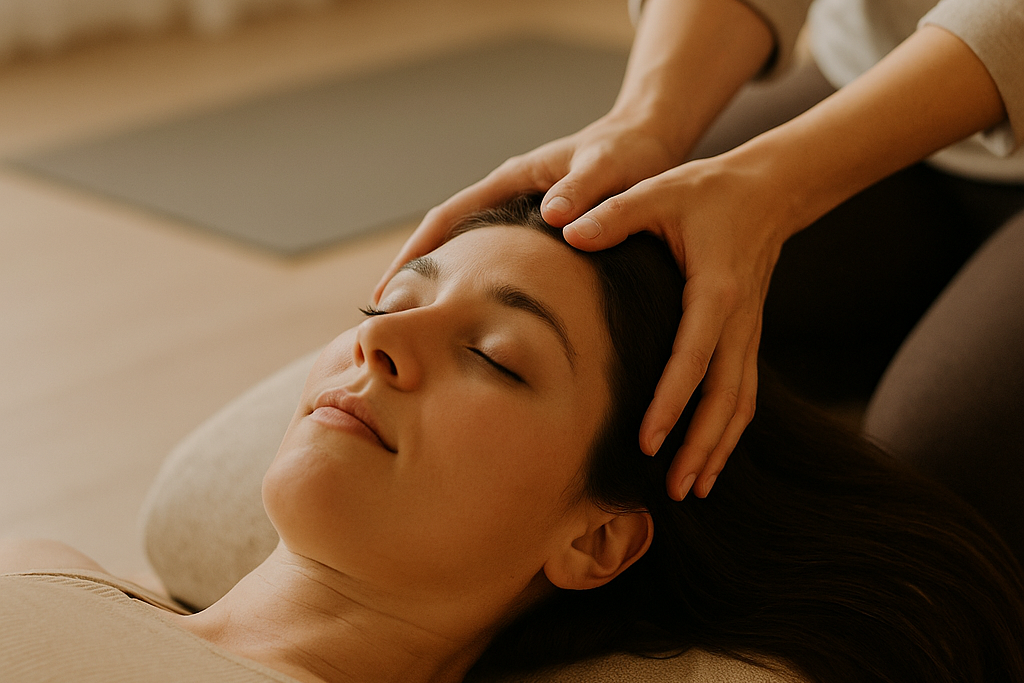 head massage-horizontal Relaxed woman receiving a head massage.